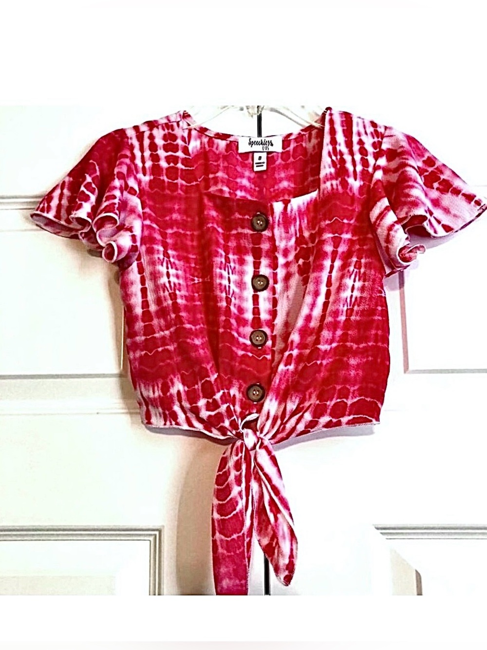New SPEECHLESS KIDS Lots of Love Hot Pink Tie-dye Flutter-Sleeves Top SZ 8